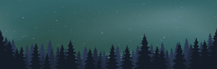 Starry Night Vector with conifers