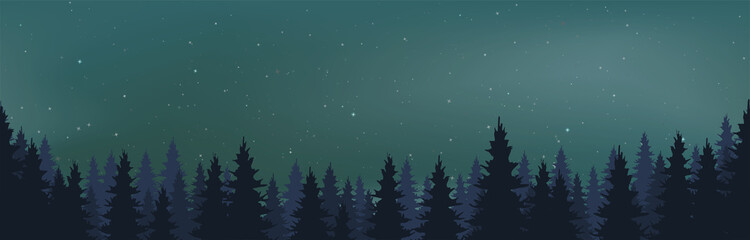 Naklejka premium Starry Night Vector with conifers