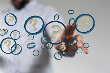 solving problem with digital question marks 3D rendering