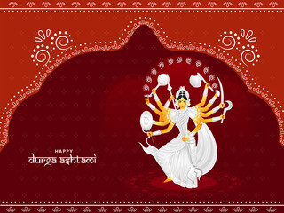 Happy Durga Ashtami Celebration Background With Hindu Mythology Goddess Durga Maa Illustration.