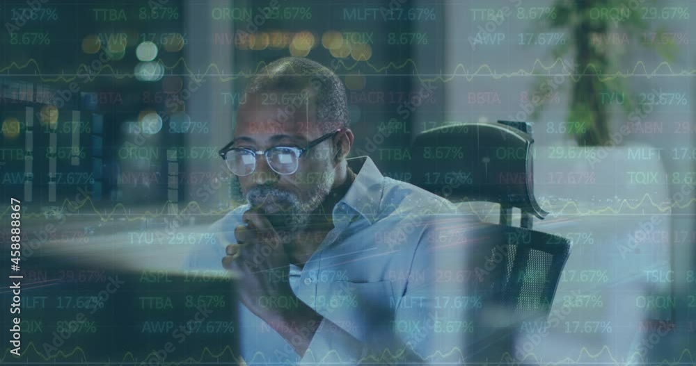 Aufkleber animation of data processing over businessman working in office