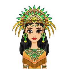 Animation portrait of the beautiful girl in a dress of the Native American Indian. Vector illustration isolated on a white background.