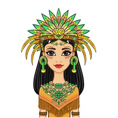 Animation portrait of the beautiful girl in a dress of the Native American Indian. Vector illustration isolated on a white background.
