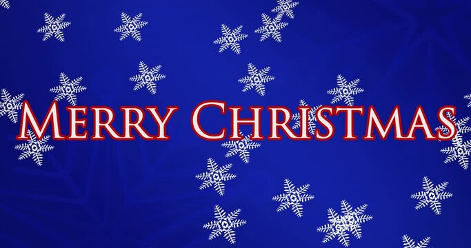 Animation of merry christmas text over snow falling
