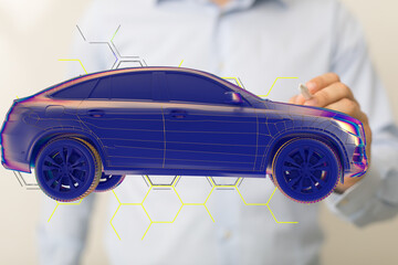 Hologram auto, futuristic polygonal model auto.