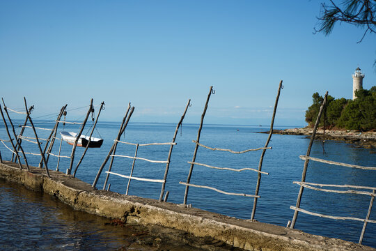 Traditional method for storing fishermen's boats. Savudrija, Istria, Croatia.