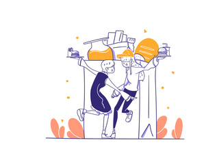 Online Shop Ecommerce Employee Serve Food category Item Icon concept Illustration in Outline Hand Drawn Design Style