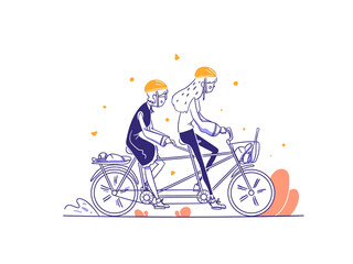 Ecommerce Sport category People Ride Tandem Bike concept Illustration in Outline Hand Drawn Design Style