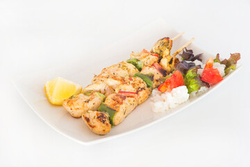 turkey skewer and rice condiment