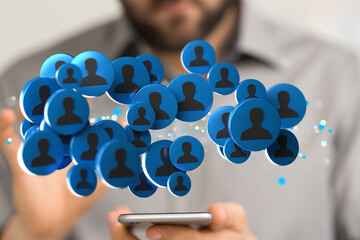 Businessman using data network with his fingers