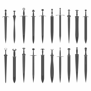 vector monochrome icon set with ancient swords for your project