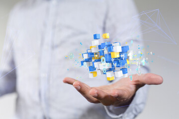 small data Cloud technology. Polygonal wireframe art looks like constellation