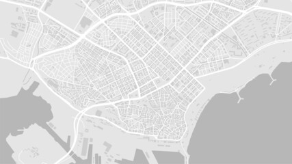 White and light grey Varna City area vector background map, streets and water cartography illustration.