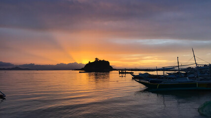 Fototapeta na wymiar Glorious sunset from a fishing village at Gigantes Island, Philippines