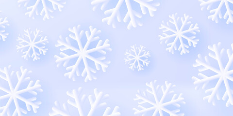 Winter holiday background with 3d snowflakes pattern, soft volume graphic