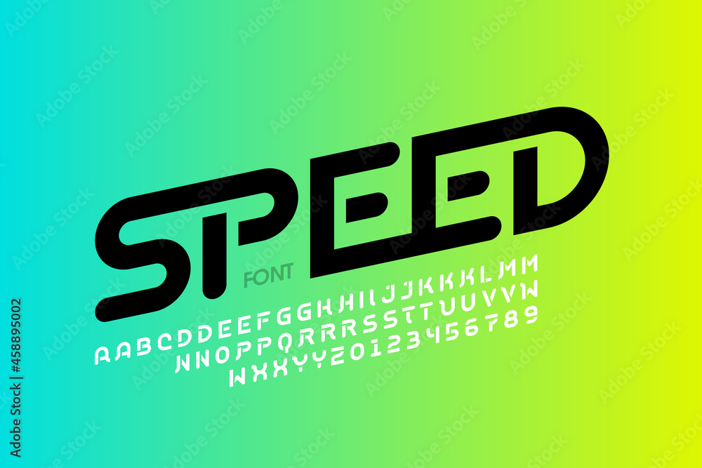 Fototapete speed style font design with different variations of letters, alphabet and numbers vector illustrati
