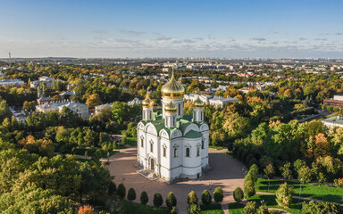 Cathedral of St. Catherine in Pushkin. Aerial view