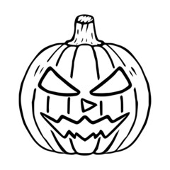 Mad Jack O Lantern doodle icon, halloween pumpkin isolated