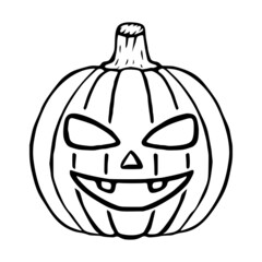 Happy Jack O Lantern doodle icon, halloween pumpkin isolated