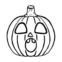 Surprised Jack O Lantern doodle icon, halloween pumpkin isolated