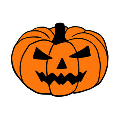 Mad Jack O Lantern hand drawn art, halloween pumpkin isolated
