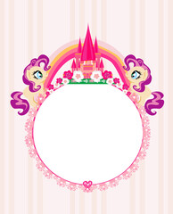Fototapeta na wymiar Cute unicorns and fairy-tale princess castle frame