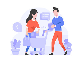 People Choose Put Goods in Shopping Cart Buy Product Online Concept Flat Style Design Illustration
