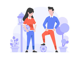 Online Shopping Ecommerce Sport category People play footbal Concept Flat Design Style Illustration