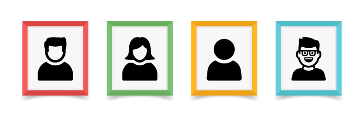 Portrait photo on frame icons set.