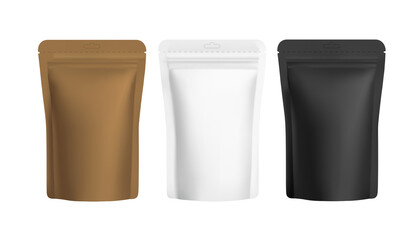 Realistic vector coffee zip package mock-up design on white background. Paper food packaging blank Mock Up template for your branding design