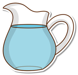 Sticker pitcher of water on white background