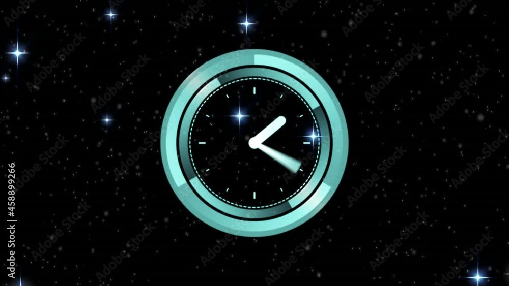 Poster Animation of clock with moving hands on starry sky