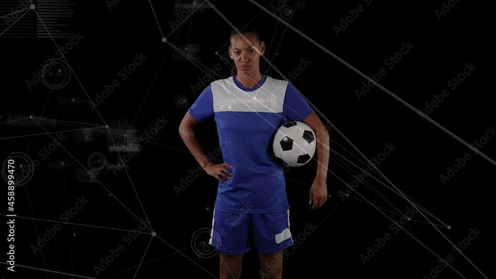 Canvas Prints Animation of network of connections over african american soccer player