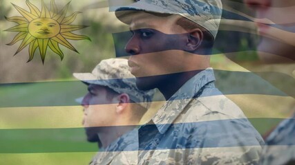 Animation of flag of uruguay over soldiers - Powered by Adobe