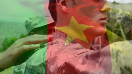 Animation of flag of cameroon over soldiers - Powered by Adobe