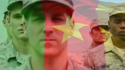 Animation of flag of cameroon over soldiers - Powered by Adobe