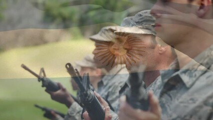 Animation of flag of argentina over soldiers - Powered by Adobe