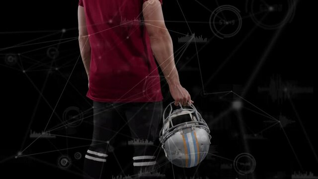 Animation of network of connections over caucasian american football player