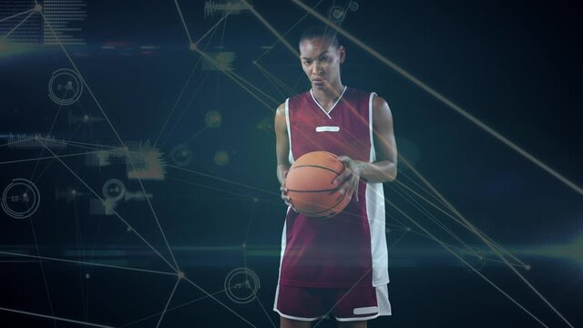 Animation of network of connections over african american basketball player