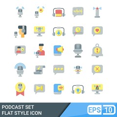 podcast icons set. vector illustration in flat style. EPS 10