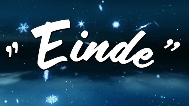 Animation of einde text over falling snow
