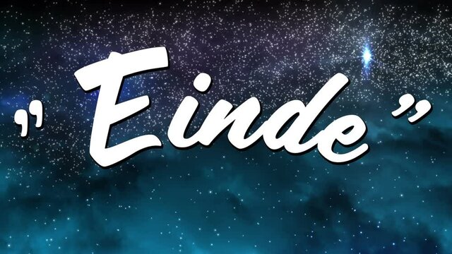 Animation of einde text over glowing stars