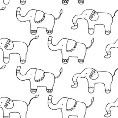 Seamless pattern. Vector illustration with elephants. Cute cartoon character.