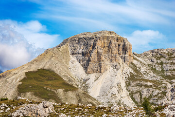 Small peak of the Sesto or Sexten Dolomites, near the Tre Cime di Lavaredo or Drei Zinnen. Dolomiti Di Sesto Natural Park, UNESCO world heritage site, Bolzano, Trentino-Alto Adige, Italy, Europe.