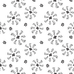 Seamless pattern with abstract flowers. Avan-garde cute cartoon background. Abstractionism style.