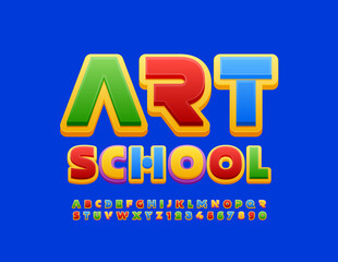 Vector creative banner Art School. Colorful trendy Font. Modern style Alphabet Letters and Numbers set