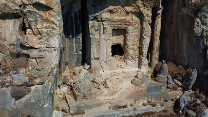King rock tombs in the ancient city of Kaunos. Dalyan near Iztuzu beach, which is the spawning area of Caretta Caretta. Caunos and Lycian ancient city.