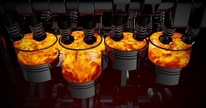 V8 Engine Animation With Explosions And Sparks. Rotating Pistons. Perfect Loop. Machines And Industry Related 4K 3D Animation.