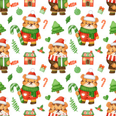 Happy Christmas day and Year of tiger 2022 seamless pattern .