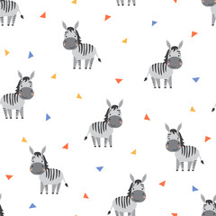 Cute cartoon zebras seamless pattern. - 458906030